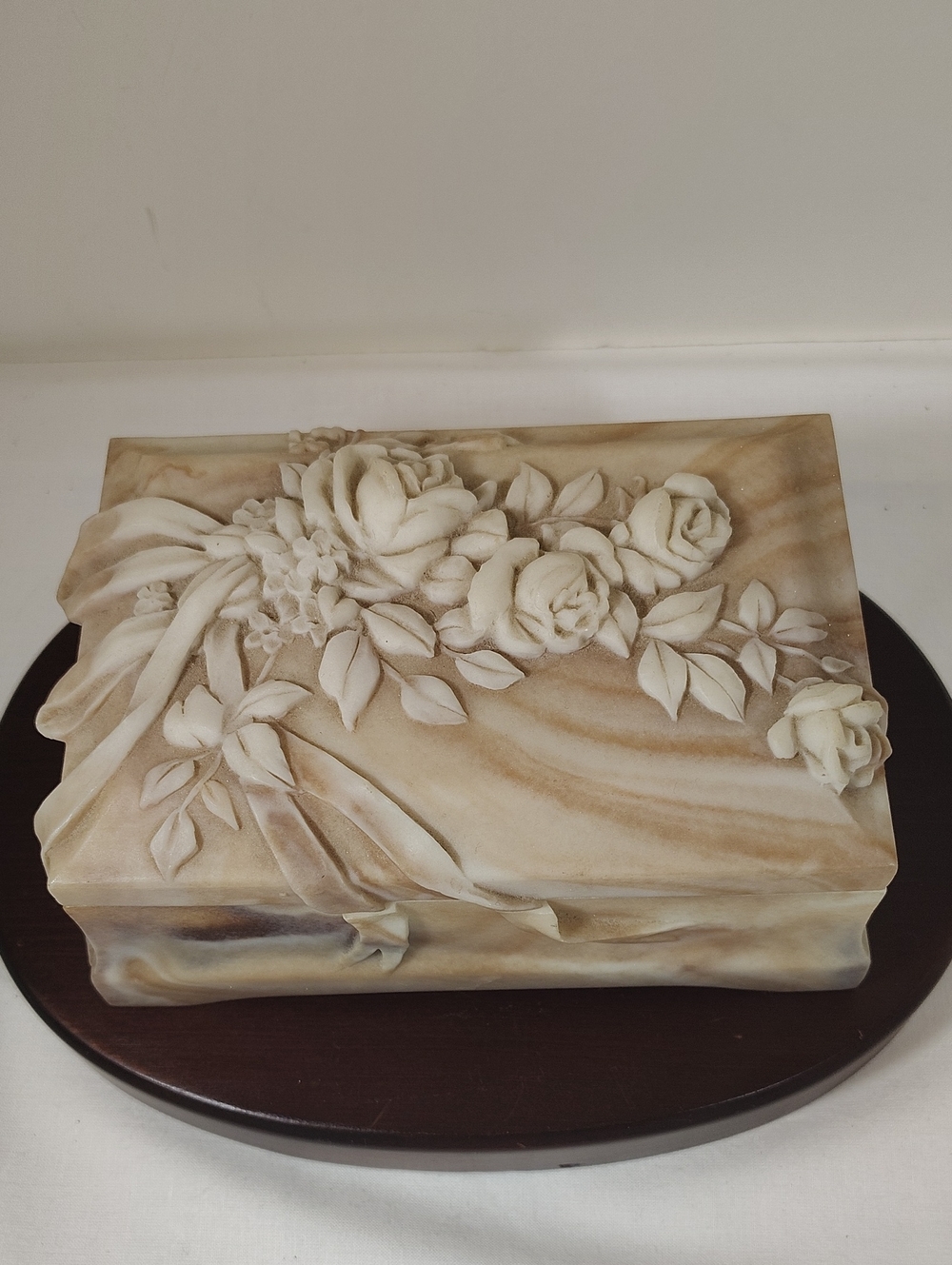 Carved Floral Trinket Box in Cream Marble Finish